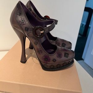 Prada Mary Janes Spazzolato Pumps Gray- Size 37.5